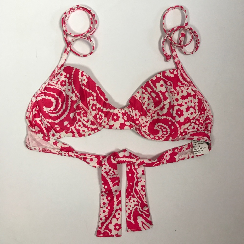 Splendid Pink Floral Seamed Lined Bikini Top